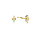 Linda Tahija October birthstone stud earrings with opal gemstones in gold setting, elegant and stylish jewelry for special occasions.