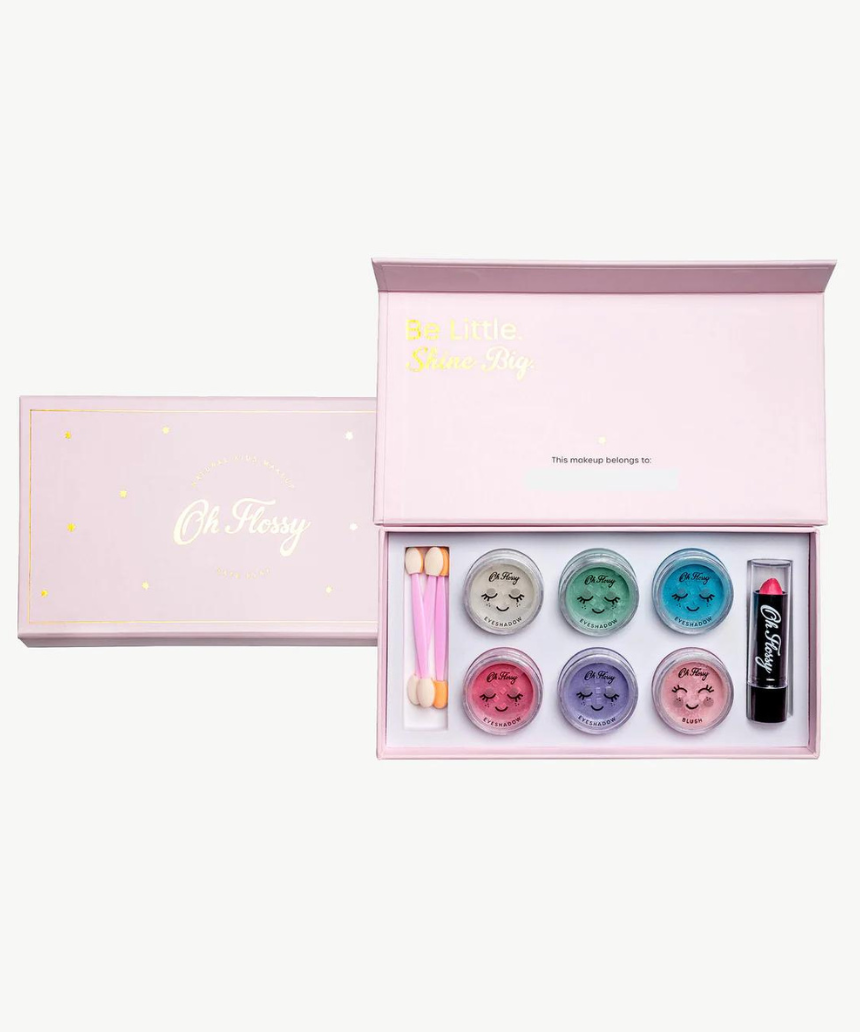 Kids Oh Flossy Deluxe Makeup Set with colorful pretend makeup and accessories for imaginative play.