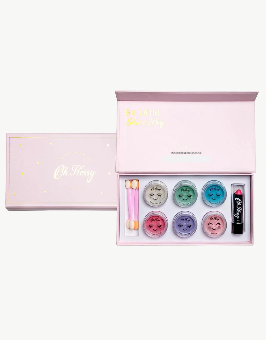 Kids Oh Flossy Deluxe Makeup Set with colorful pretend makeup and accessories for imaginative play.