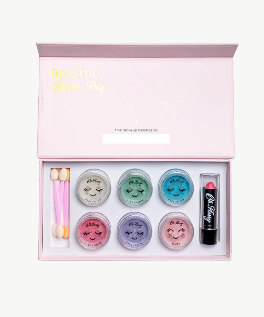 Kids Oh Flossy Deluxe Makeup Set with colorful brushes, compact, and playful accessories for imaginative pretend play.