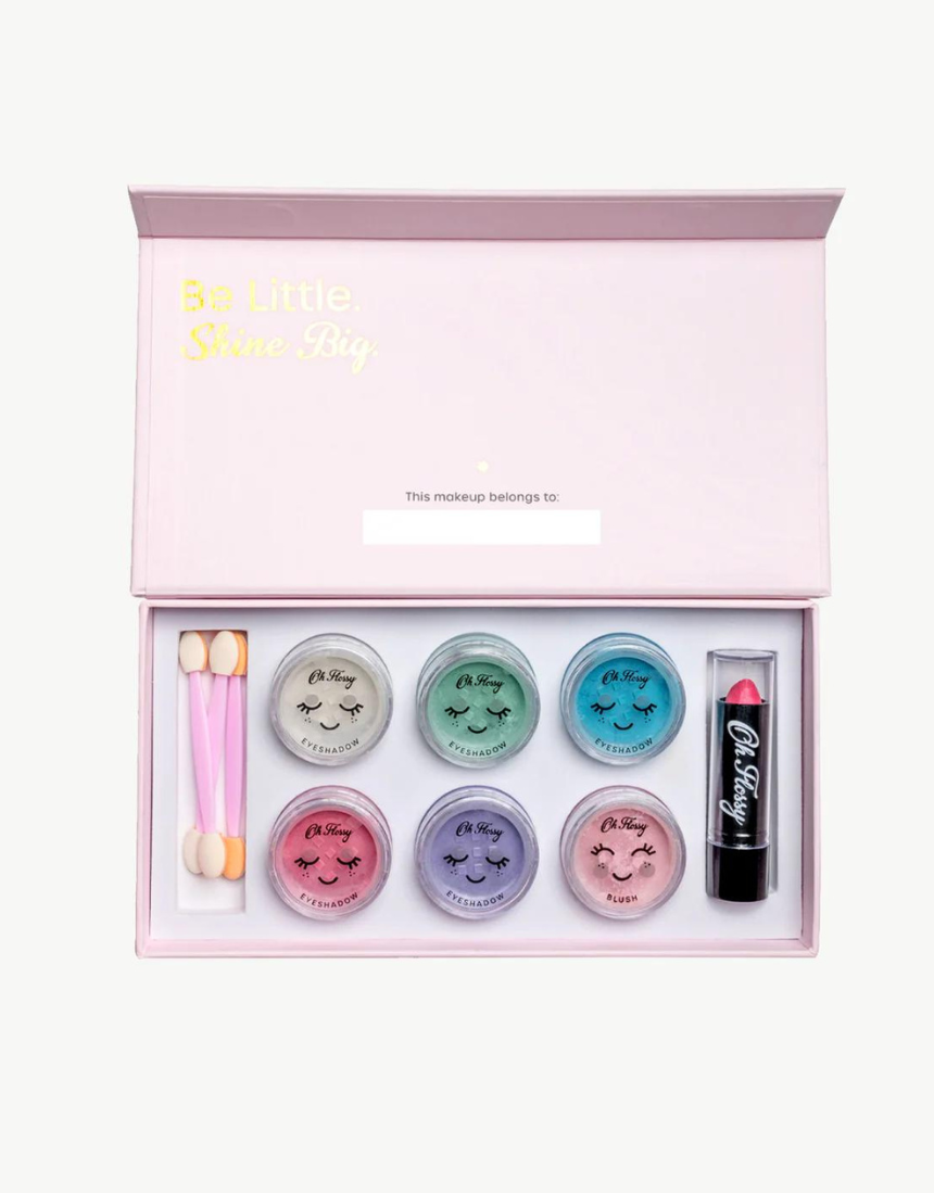 Kids Oh Flossy Deluxe Makeup Set with colorful brushes, compact, and playful accessories for imaginative pretend play.