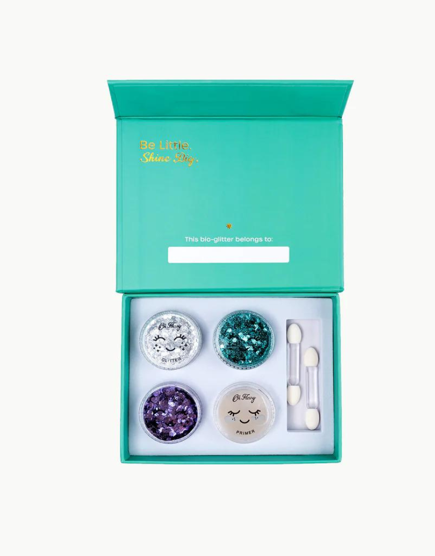 Kids' Oh Flossy Under The Sea Glitter Set featuring colorful, sparkly accessories for children’s playful dress-up.