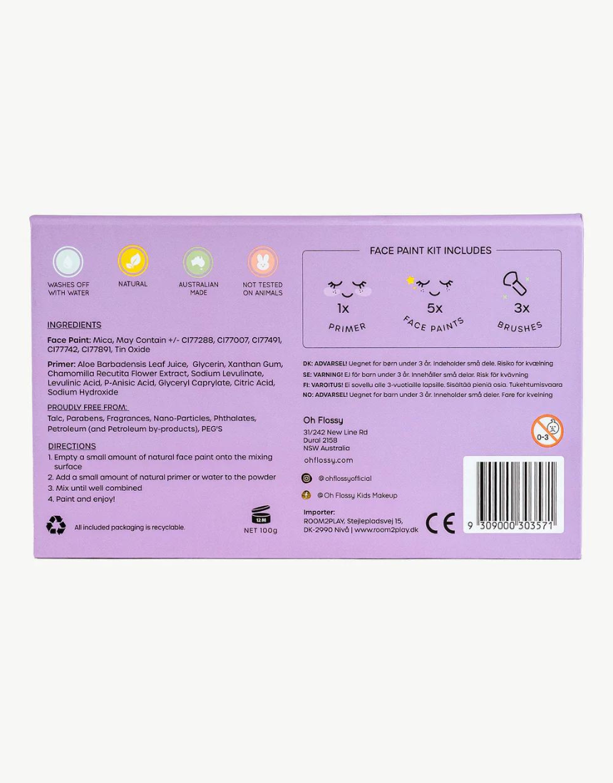 Kids face paint set by Oh Flossy featuring colorful, magical garden-themed face paints for children.