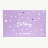 Kids face paint set by Oh Flossy featuring colorful garden-themed face paints and brushes for creative fun.