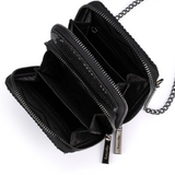 Olga Berg Elton mesh crossbody bag in black with adjustable strap and sleek design for stylish everyday use.