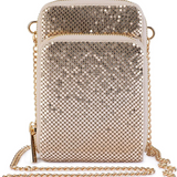 Olga Berg Elton Mesh Cross Body Bag in gold with chain strap and textured mesh design.