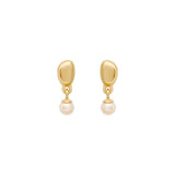 Linda Tahija Alga Pearl Drop Earrings with organic stud design and gold accents, featuring elegant pearl drops.