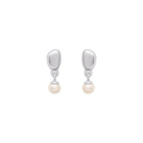 Silver Linda Tahija Alga Pearl Drop Earrings featuring elegant pearl drops hanging from sleek silver studs.