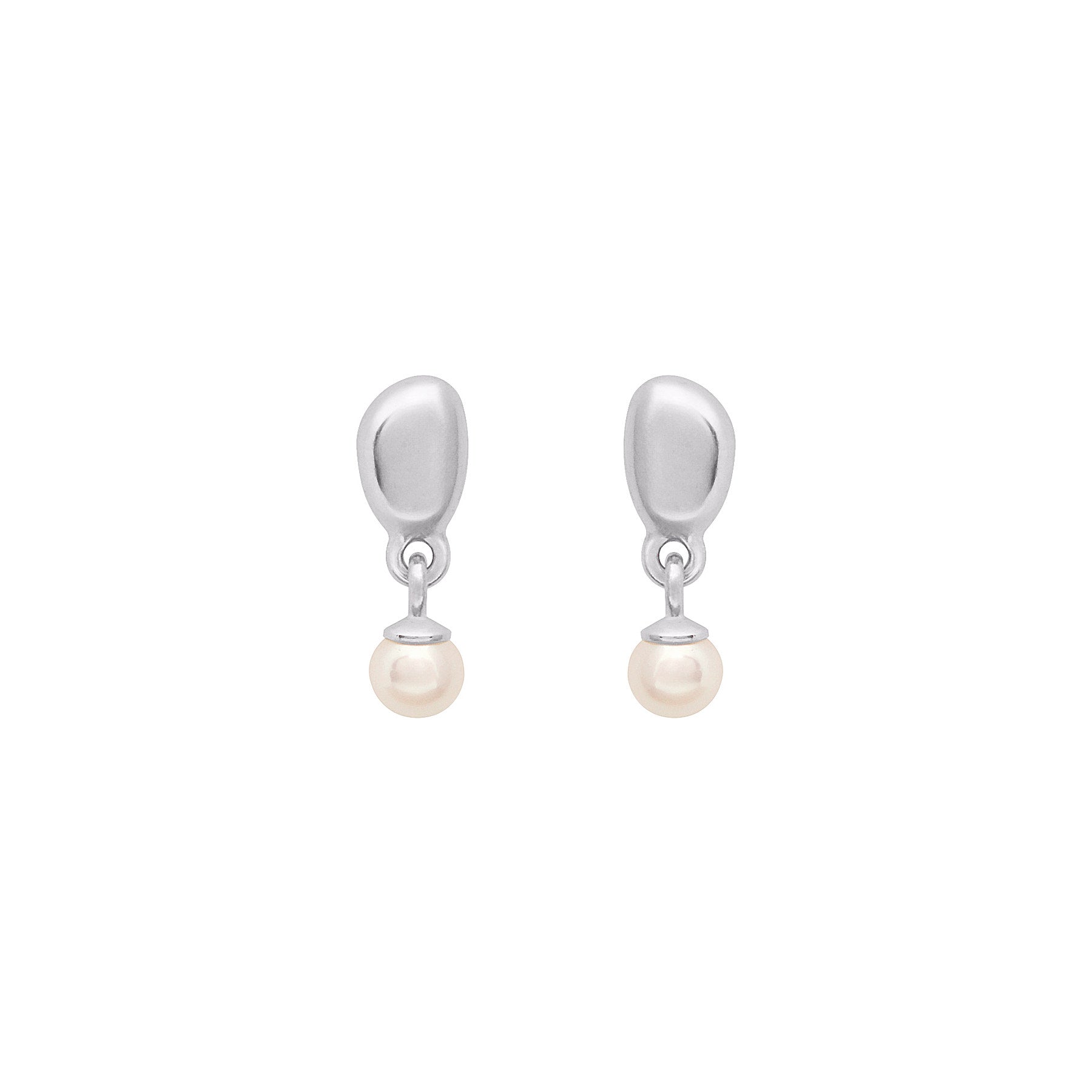 Silver Linda Tahija Alga Pearl Drop Earrings featuring elegant pearl drops hanging from sleek silver studs.