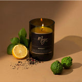 Peppercorn Black Label candle by Mojo Candle Co., in a wine bottle-shaped container with black label design.