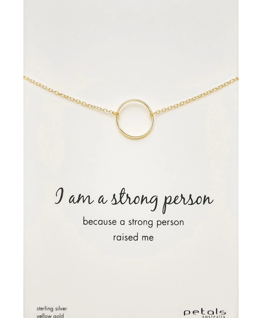 Silver and rose gold Petals Australia "I Am A Strong Person" necklace featuring a delicate petal pendant.