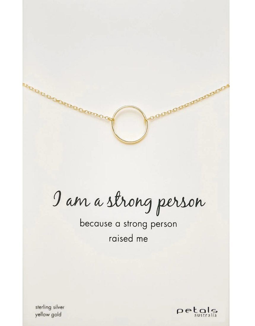Silver and rose gold Petals Australia "I Am A Strong Person" necklace featuring a delicate petal pendant.
