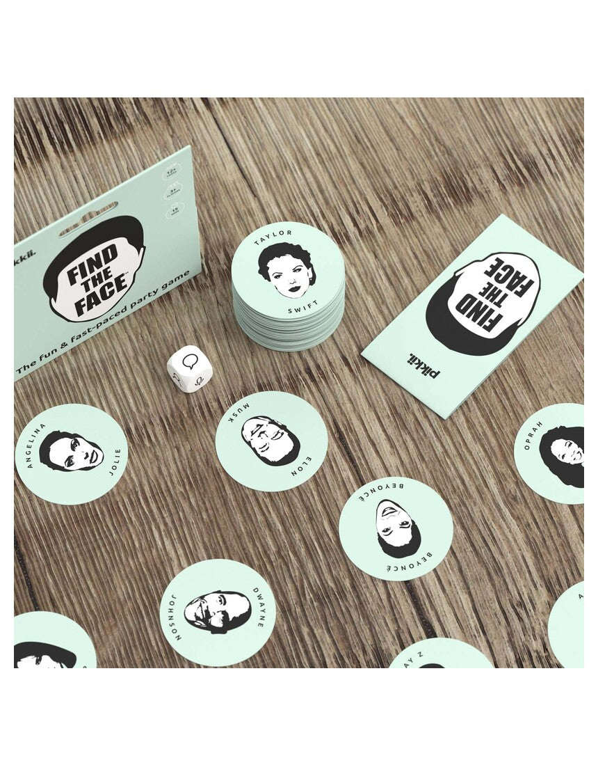 Pikkii Find the Face Game party game with colorful cards and face-matching challenges, perfect for social gatherings and fun.