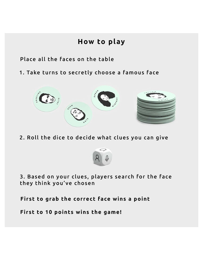 Pikkii Find the Face Party Game with colorful cards and game pieces for social fun and face recognition challenges.