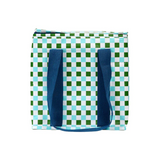 Project Ten Checkers Insulated Tote Bag with black and white checkered pattern and sturdy handles for carrying food and drinks.