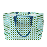 Project Ten checkers oversized tote bag with bold black and white geometric pattern, large handles, and spacious interior.