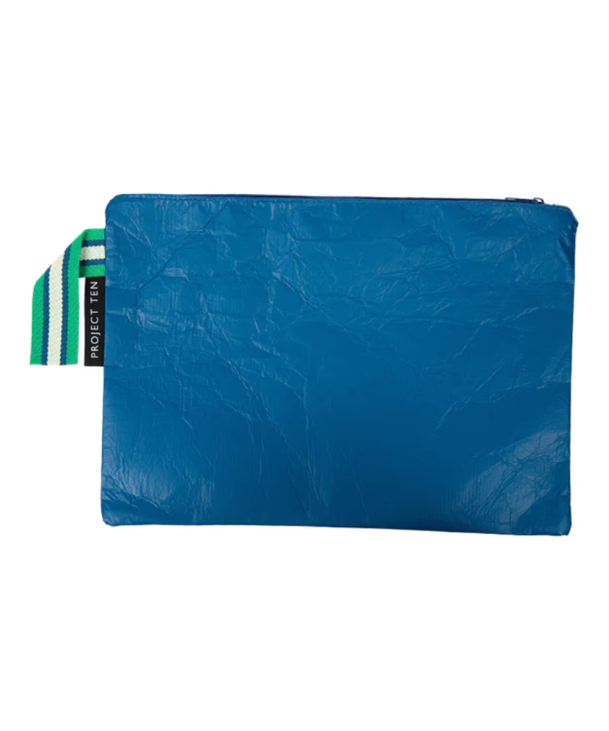 Navy zip pouch by Project Ten, compact bag with a zipper closure, ideal for organizing small essentials.