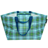 Project Ten oversize tote bag in classic tartan pattern with sturdy handles and spacious interior for everyday use.