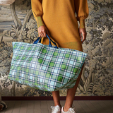 Project Ten oversize tote bag in tartan pattern, spacious and stylish with sturdy handles, perfect for everyday use.