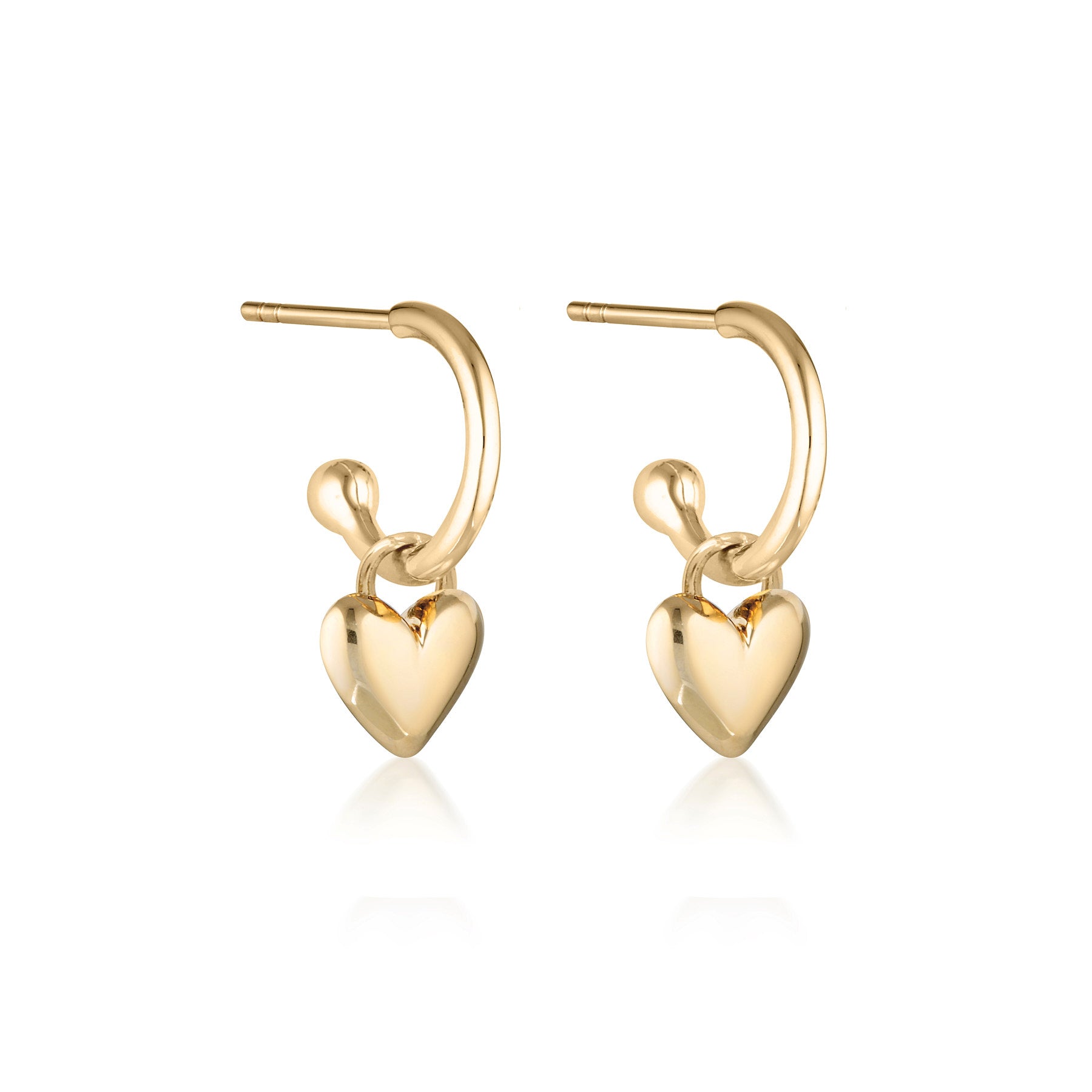 Gold Linda Tahija Amore Core Hoop Earrings with puff-heart design, showcasing elegant hoop style and shiny finish.