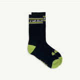 Black and lime Rad Dad organic cotton crew socks by Banabae, featuring a casual design and comfortable fit.
