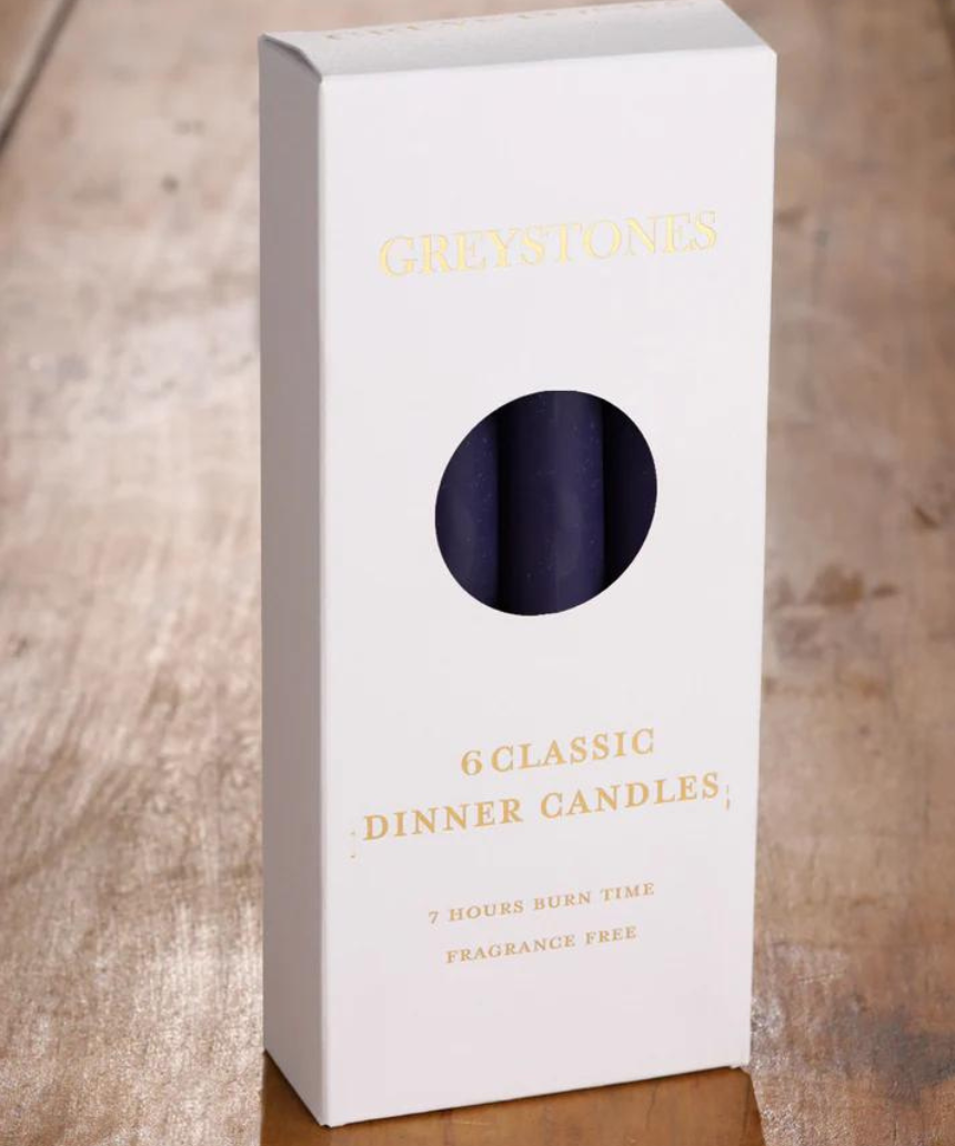 River Road dinner candles 6-pack with guiding star design, featuring tall, elegant white candles for dining and ambiance.