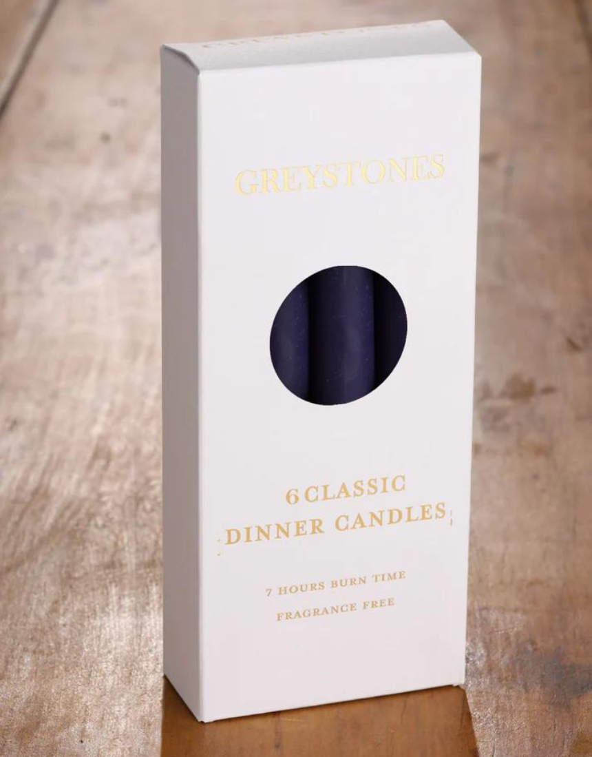 River Road dinner candles 6-pack with guiding star design, featuring tall, elegant white candles for dining and ambiance.