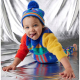 Halcyon Nights Rocket Ride knit beanie hat with colorful rocket and star pattern, cozy and stylish winter accessory.