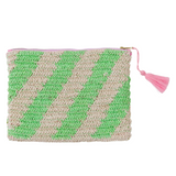 Sage x Clare San Carlos Rafia Clutch with woven design and zip closure, stylish accessory for everyday or evening use.