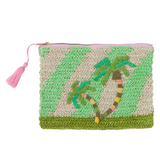 Sage x Clare San Carlos Rafia Clutch with woven design and zipper closure, stylish accessory for day or evening use.