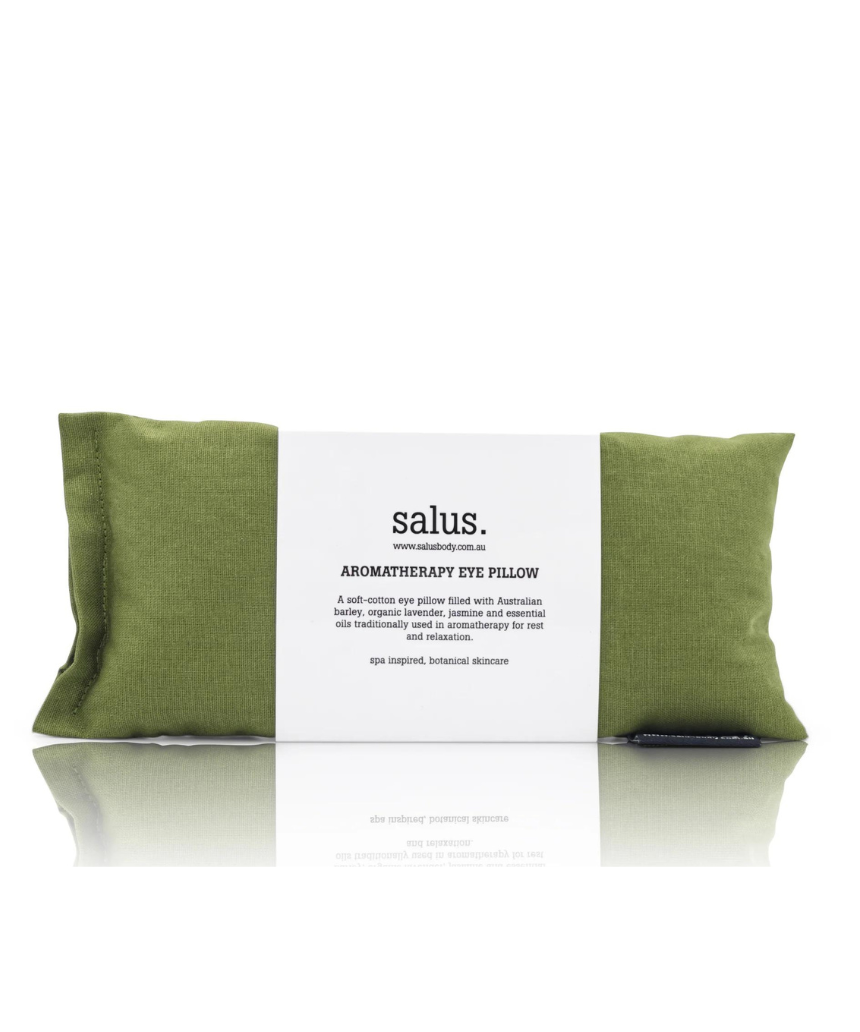 Salus Aromatherapy Eye Pillow in moss green with soft fabric cover, designed for relaxation and soothing aromatherapy.