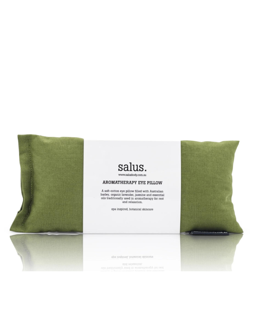 Salus Aromatherapy Eye Pillow in moss green with soft fabric cover, designed for relaxation and soothing aromatherapy.