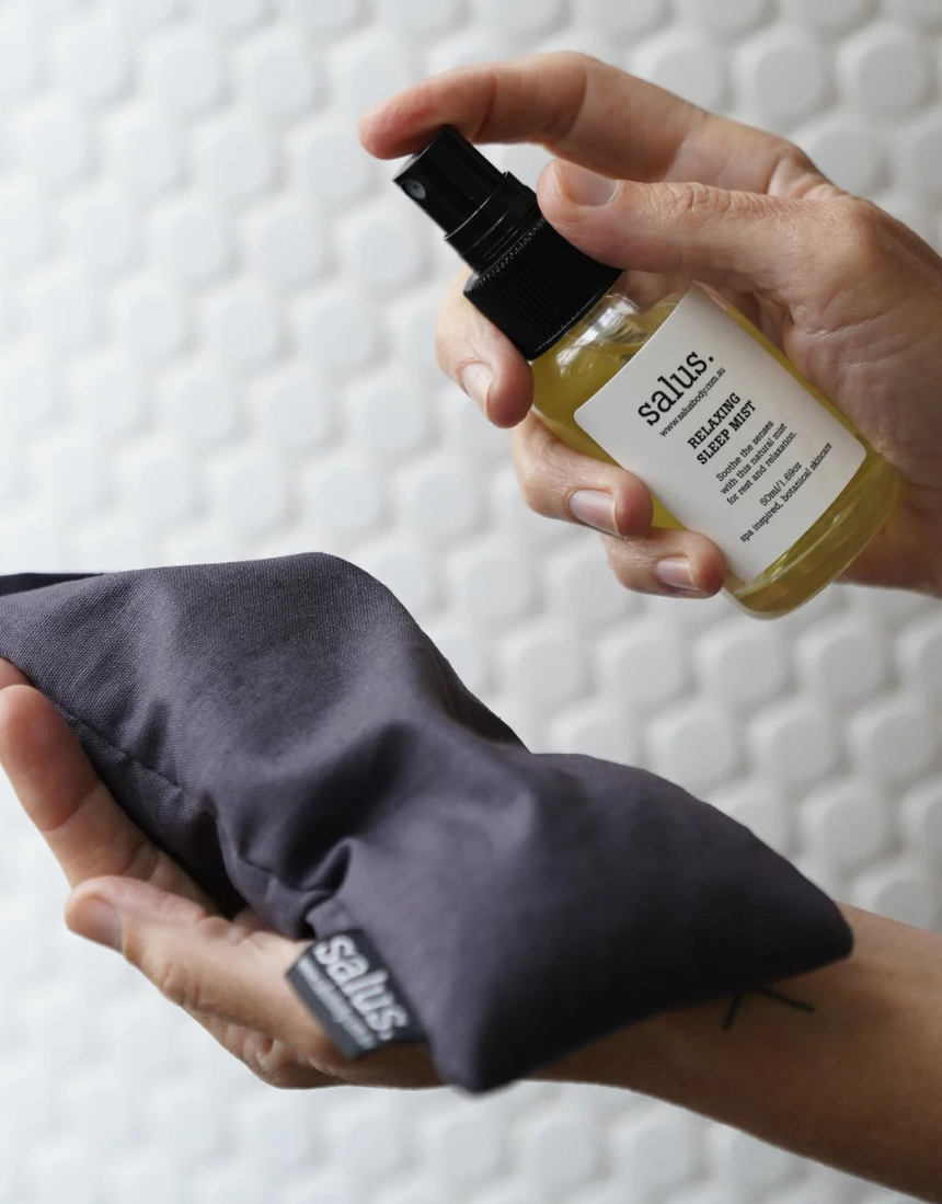 Salus Relaxing Sleep Mist 50ml spray bottle with calming herbal blend for restful sleep.