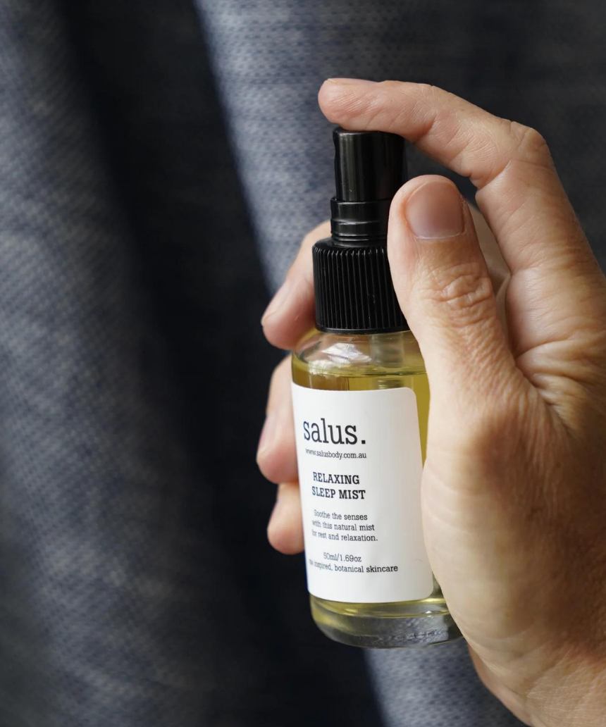 Salus Relaxing Sleep Mist 50ml bottle with calming lavender and herbal ingredients for restful sleep.