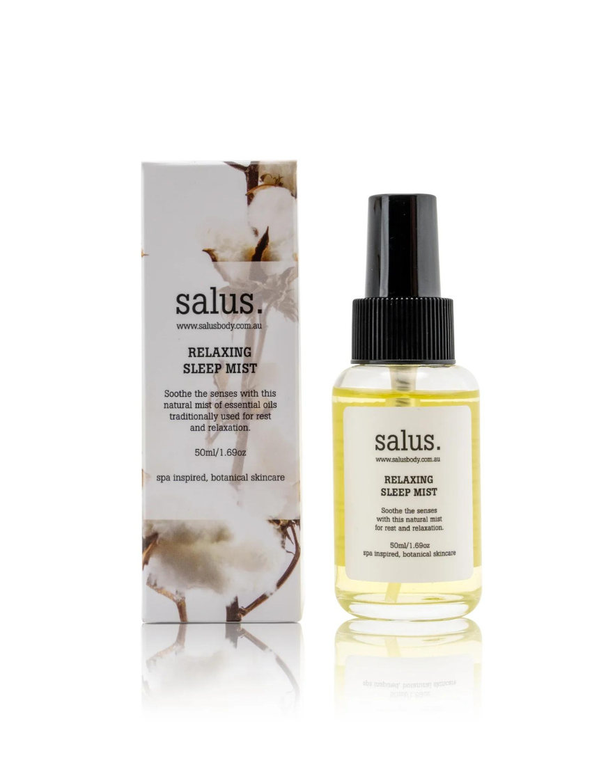 Salus Relaxing Sleep Mist 50ml spray bottle with lavender and calming botanical ingredients for restful sleep.