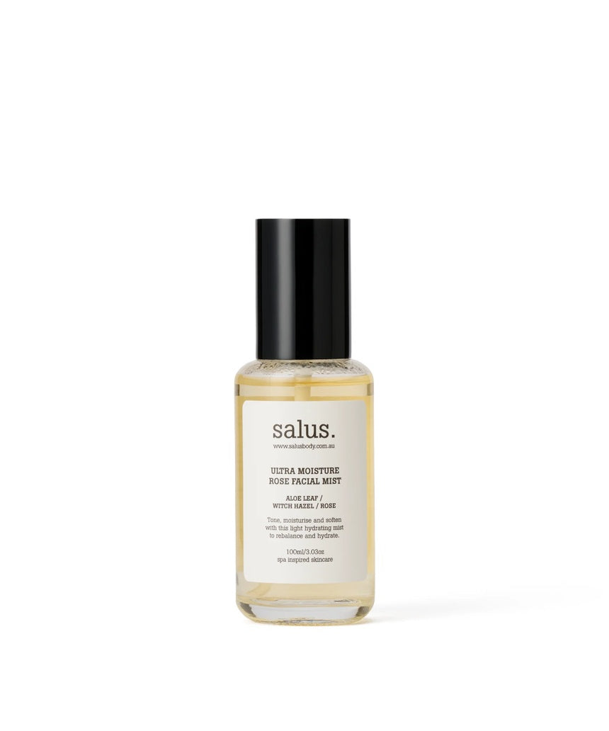 Salus Ultra Moisture Rose Facial Mist 100ml spray bottle with rose extract, hydrating and refreshing facial mist for all skin types.