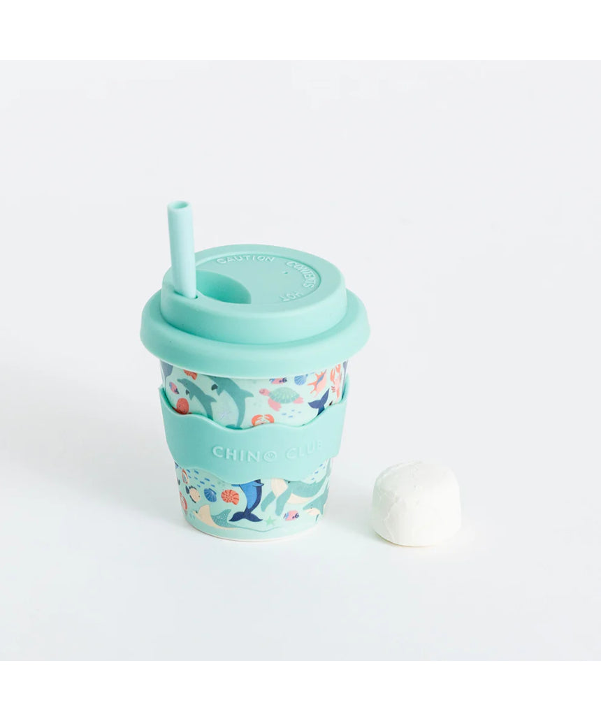 Chino Club Sea Creatures Baby Chino Cup, 4oz kids cup with colorful sea creature design for young children.