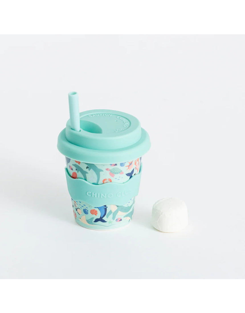 Chino Club Sea Creatures Baby Chino Cup, 4oz kids cup with colorful sea creature design for young children.