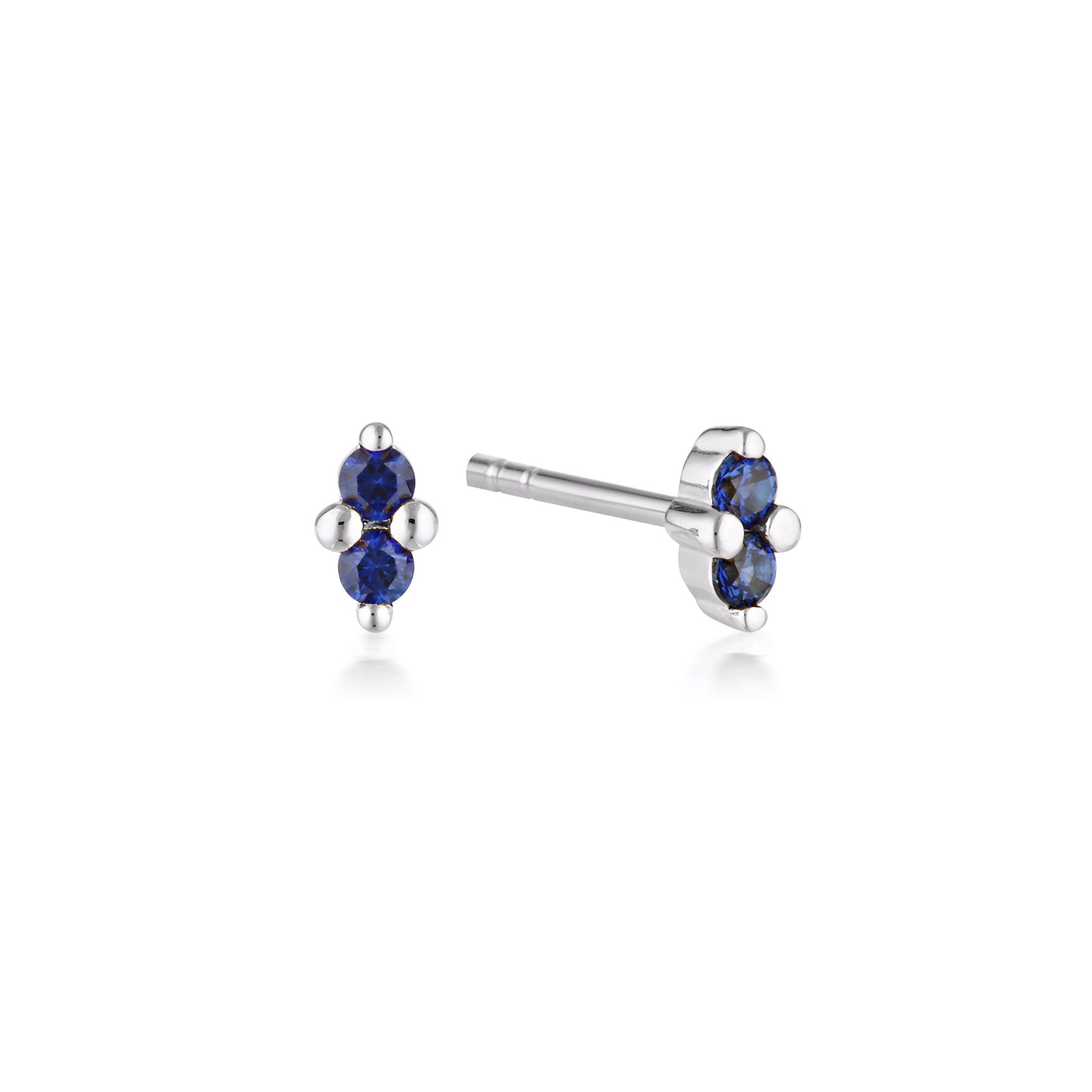 Linda Tahija September birthstone stud earrings featuring sparkling sapphire stones set in silver.
