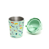 Chino Club Skate Aqua mini smoothie cup with lid off, 200ml kids' cup featuring a skateboard design and a straw.