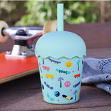 Chino Club Skate Aqua Mini Smoothie Cup with straw for kids, featuring a skateboarding design and 200ml capacity.