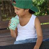 Chino Club Skate Aqua Mini Smoothie Cup with straw, 200ml, for kids, featuring a skateboard-themed design and vibrant colors.