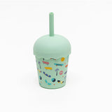 Chino Club Kids Skate Aqua Mini Smoothie Cup with straw, 200ml, featuring a colorful skateboard design for children