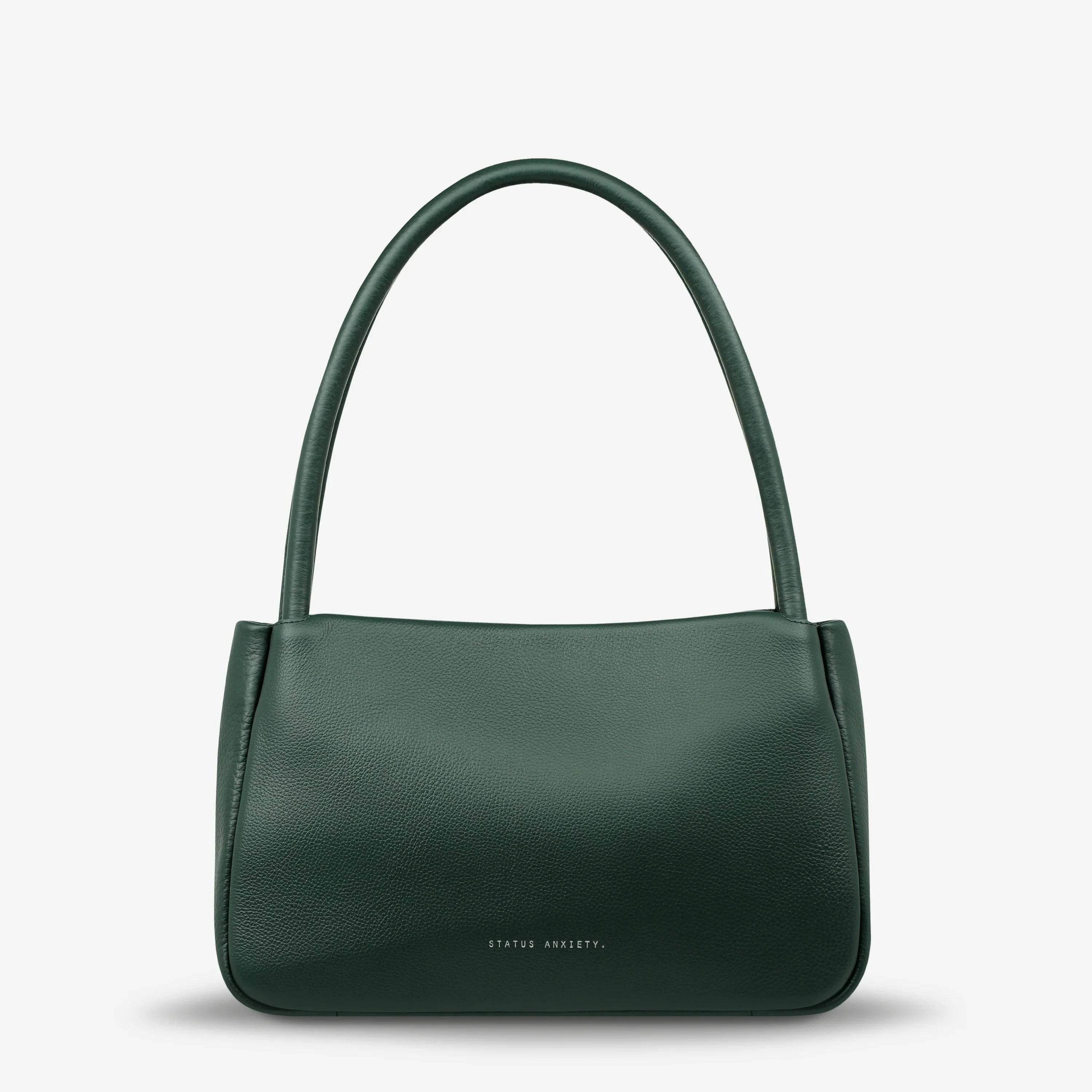 Green Status Anxiety Light Of Day handbag with front view, showcasing its stylish design and compact size.