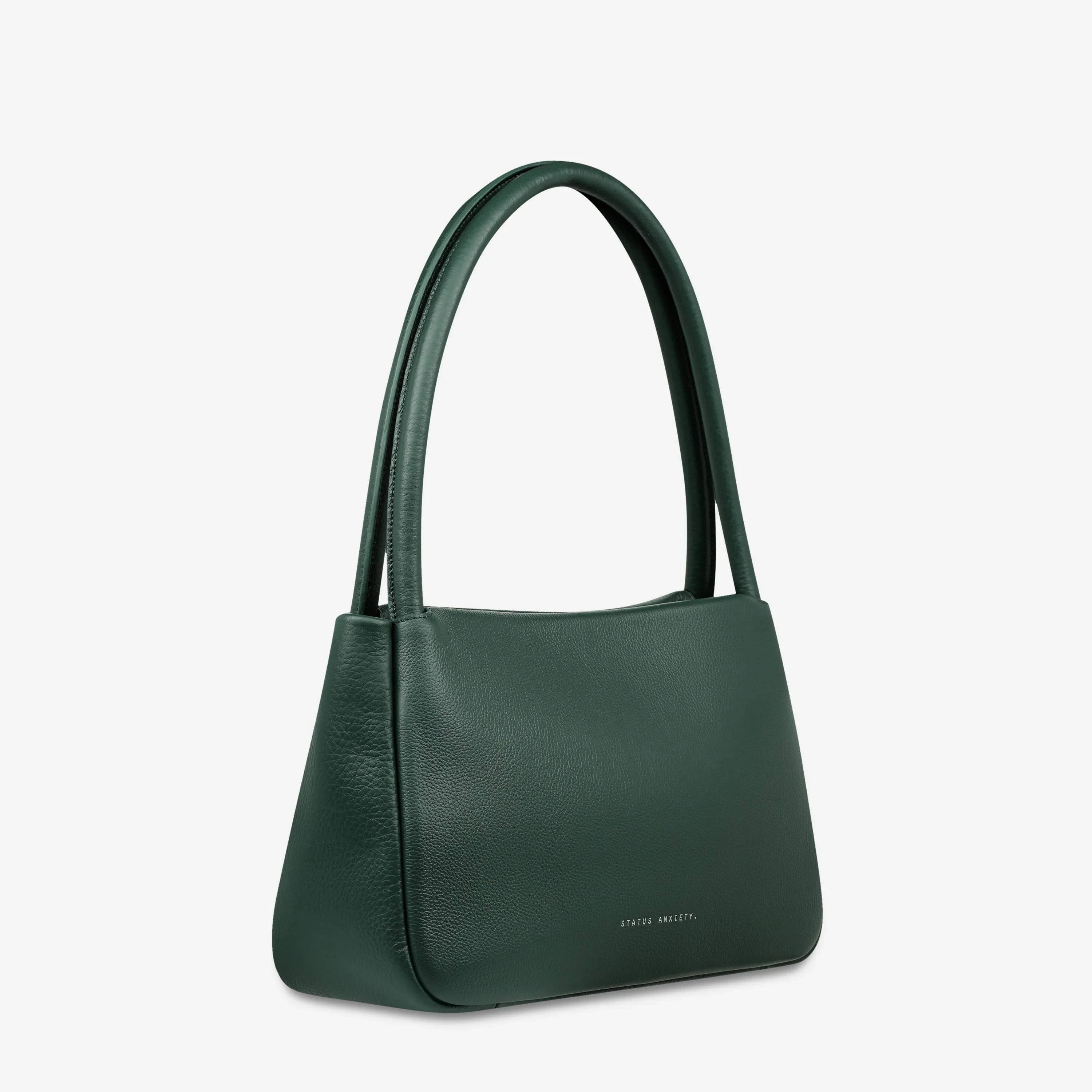 Green Status Anxiety Light Of Day handbag with sleek design and top handle, displayed from a side view.