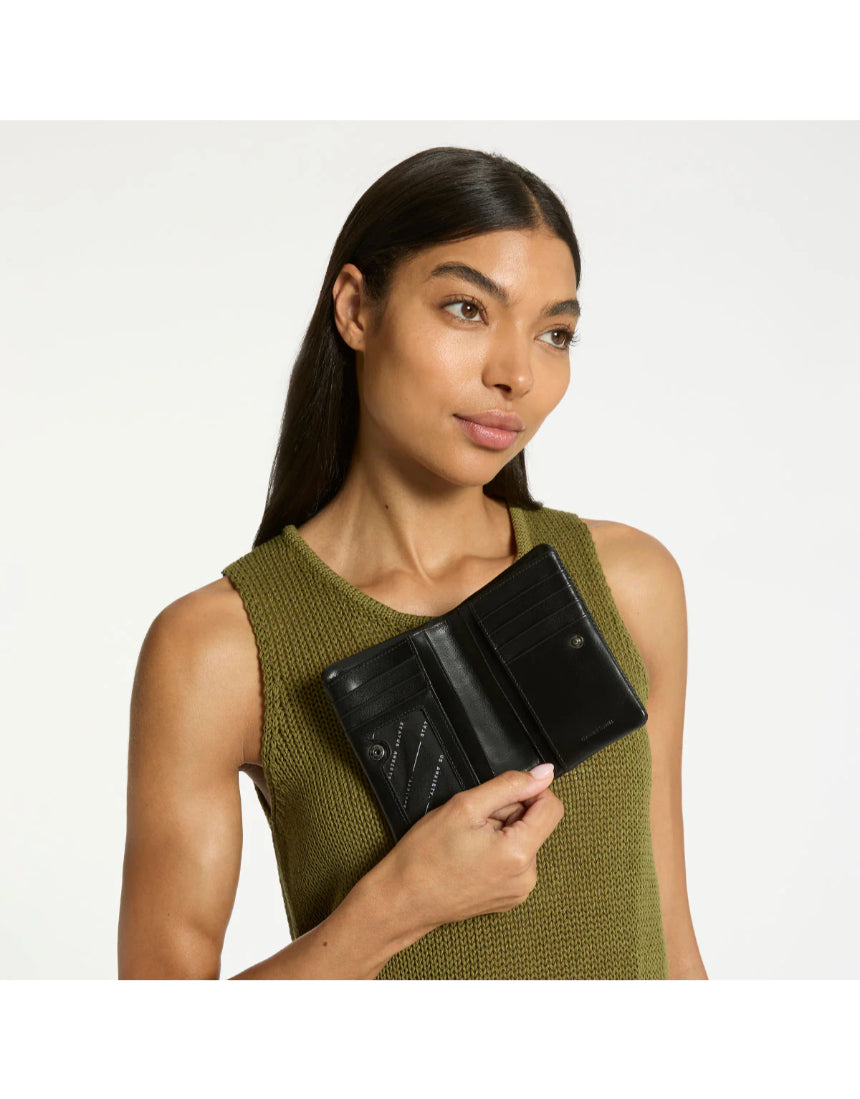 Black Status Anxiety Is Now Better Wallet with multiple card slots and sleek design, ideal for everyday use.