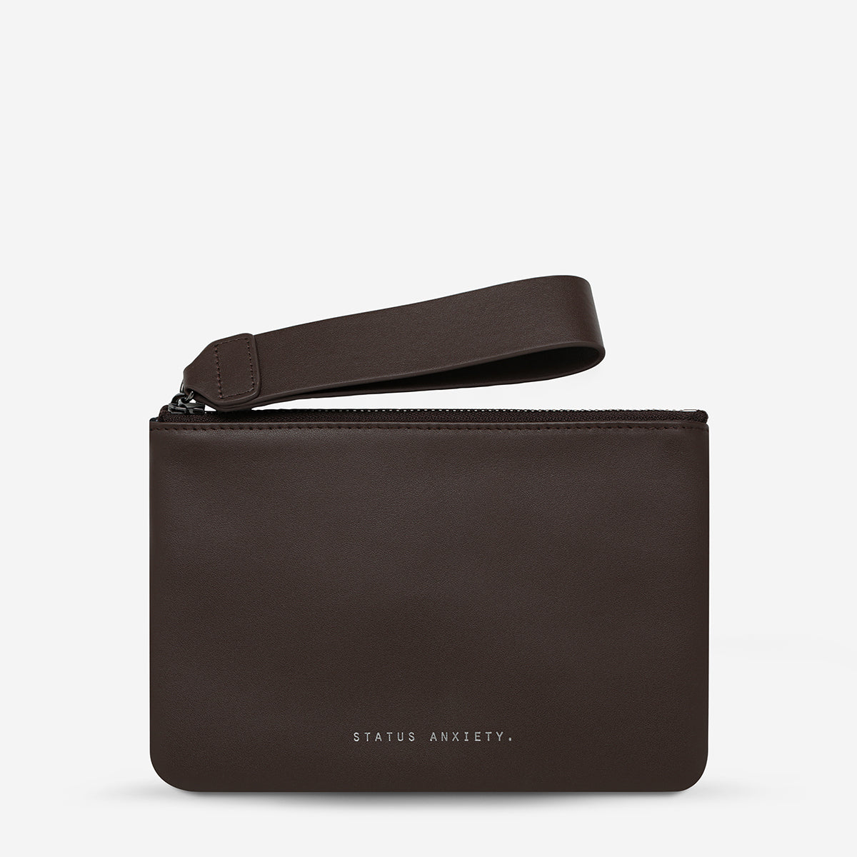 Status Anxiety Take Your Chances Wallet in Cocoa Nappa leather, featuring a smooth front design and compact wallet style.