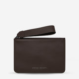 Status Anxiety Take Your Chances Wallet in Cocoa Nappa leather, featuring a smooth front design and compact wallet style.
