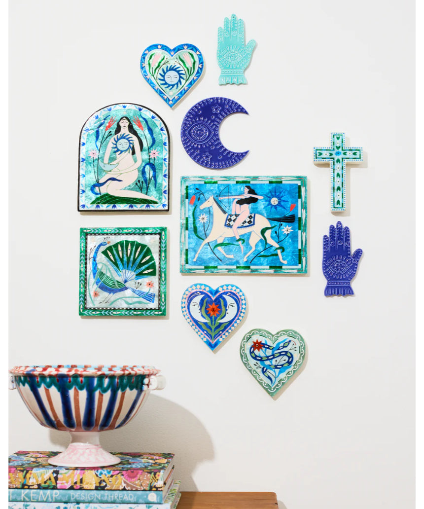 Jones & Co Fable Snake Blue Heart wall decor, a decorative art piece featuring a blue heart and snake design for interior styling.