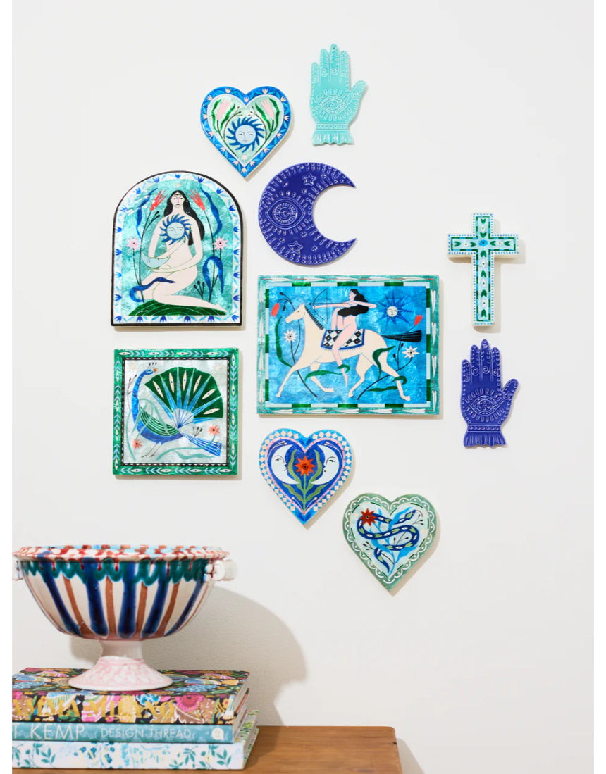 Jones & Co Fable Snake Blue Heart wall decor, a decorative art piece featuring a blue heart and snake design for interior styling.